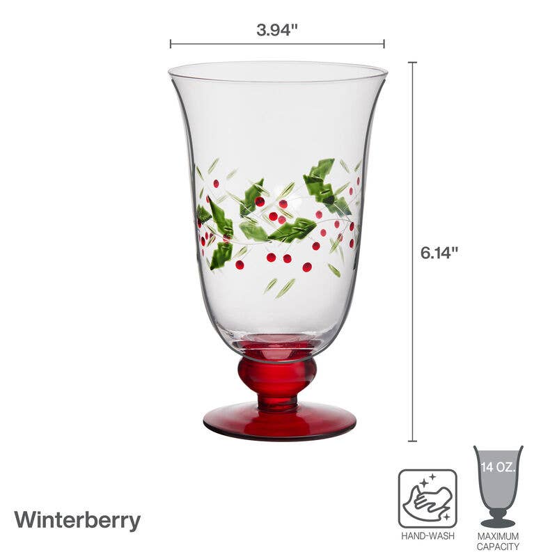 Winterberry 14 Oz Water Goblet S4 Photo Box: Glass / Holiday