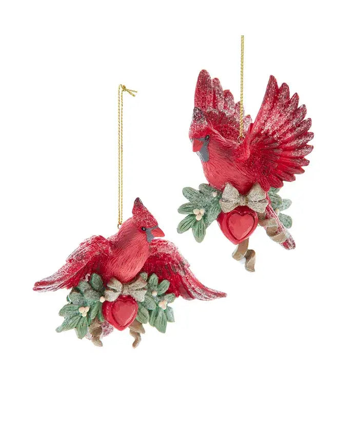 4.25" Cardinal On Branch W/Heart 2 Assorted