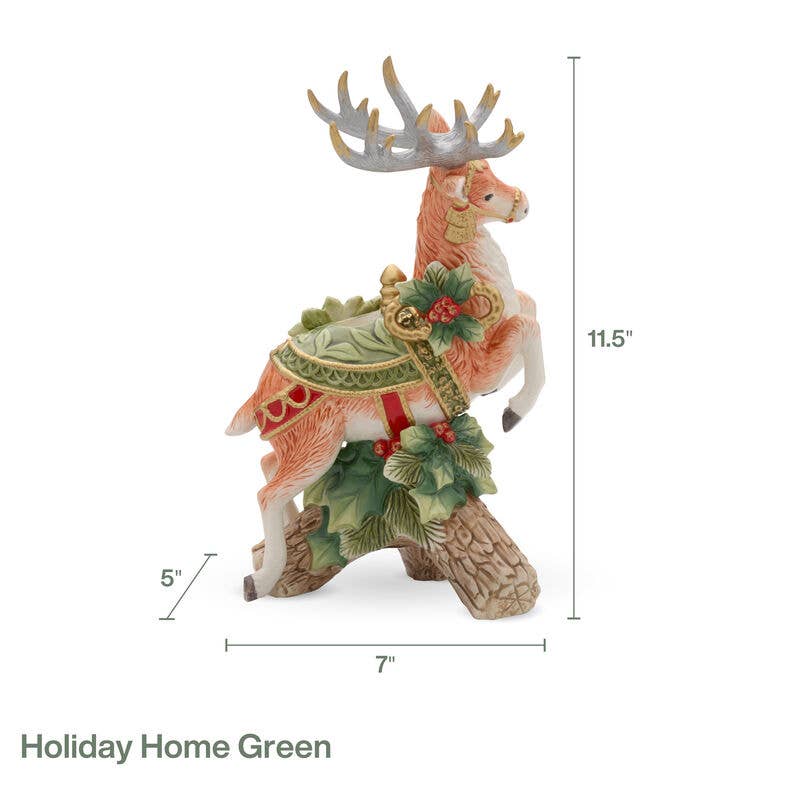 Fitz & Floyd Holiday Hme Green Deer CndleHolder Gift Box Pkg: Green / Earthenware / Holiday