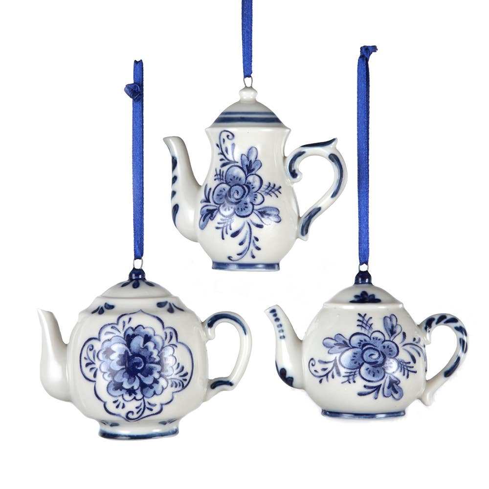 2-3"PORCLN DELFT BLUE TEAPOT ORNAMENT 3A