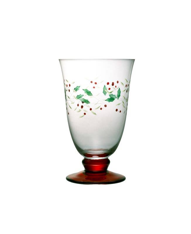 Winterberry S4 14 Oz Water Goblet: RED|GREEN / Glass / CHRISTMAS