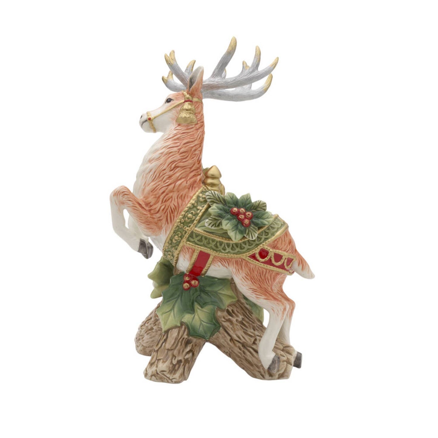 Fitz & Floyd Holiday Hme Green Deer CndleHolder Gift Box Pkg: Green / Earthenware / Holiday