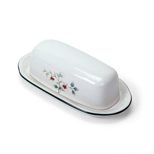 Winterberry Covered Butter Dish: RED|GREEN / Stoneware / CHRISTMAS