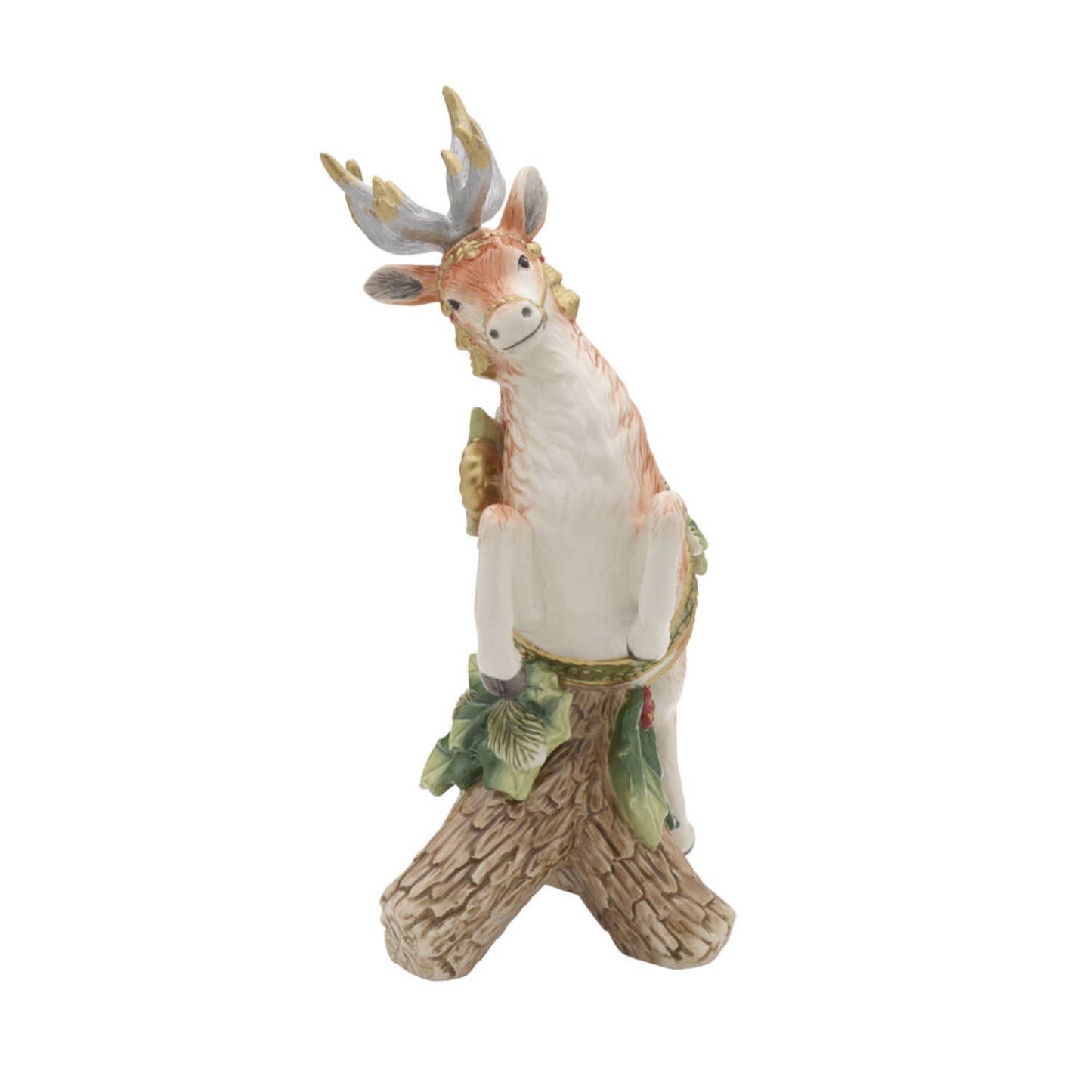 Fitz & Floyd Holiday Hme Green Deer CndleHolder Gift Box Pkg: Green / Earthenware / Holiday