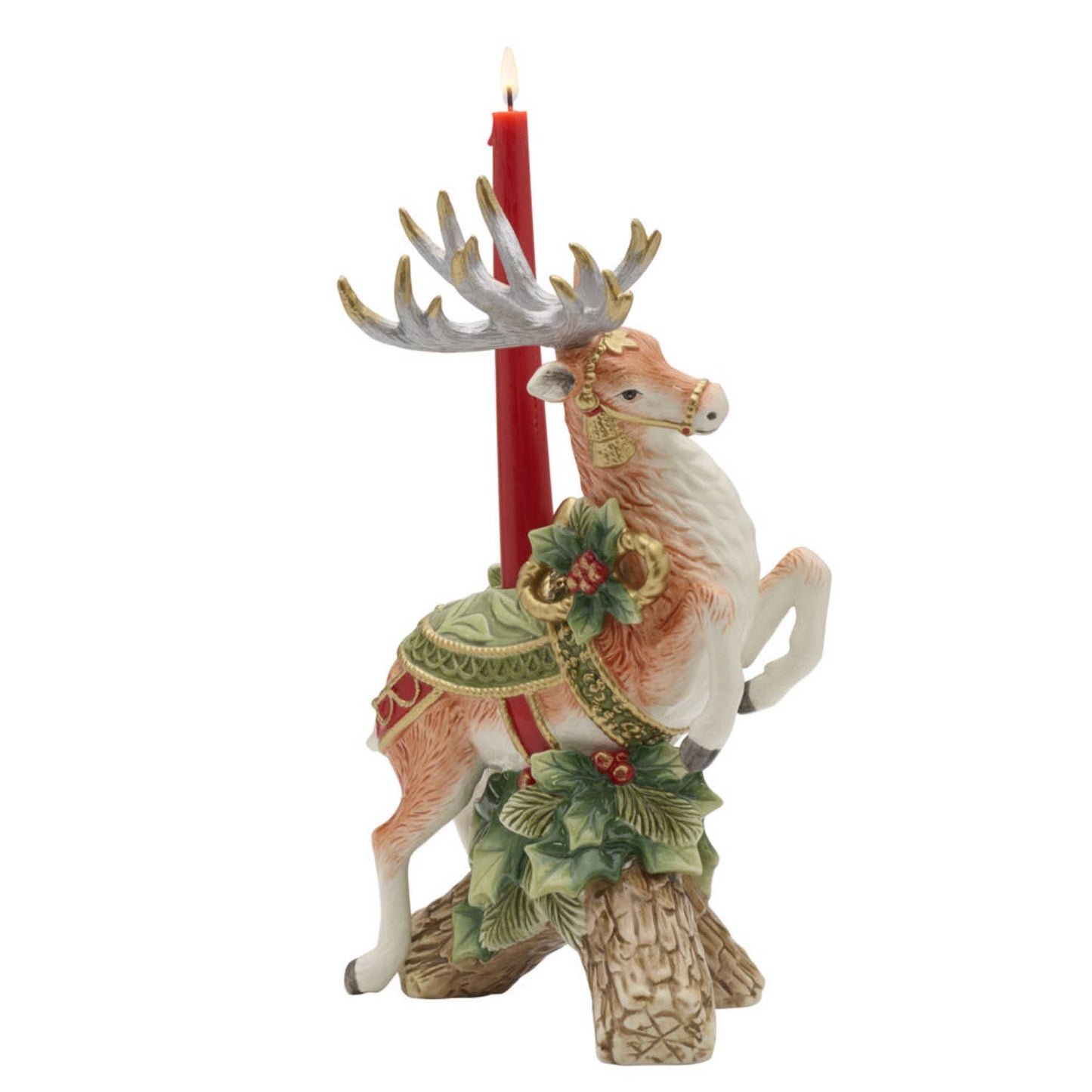 Fitz & Floyd Holiday Hme Green Deer CndleHolder Gift Box Pkg: Green / Earthenware / Holiday