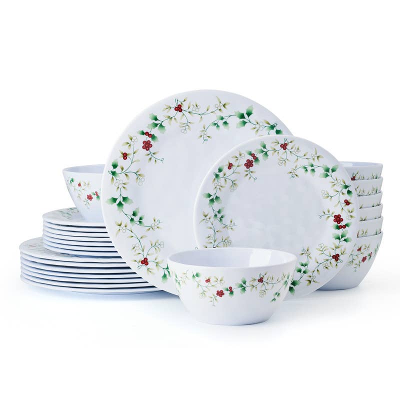 Winterberry Melamine 24Pc Set Brown Box Pkg: RED|GREEN / Melamine / CHRISTMAS