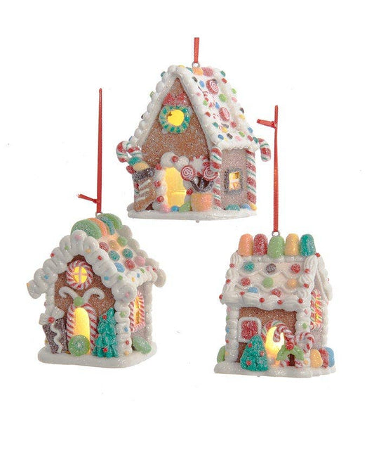 3.74"B/O GINGERBREAD LED CANDY HSE ORNAMENTS