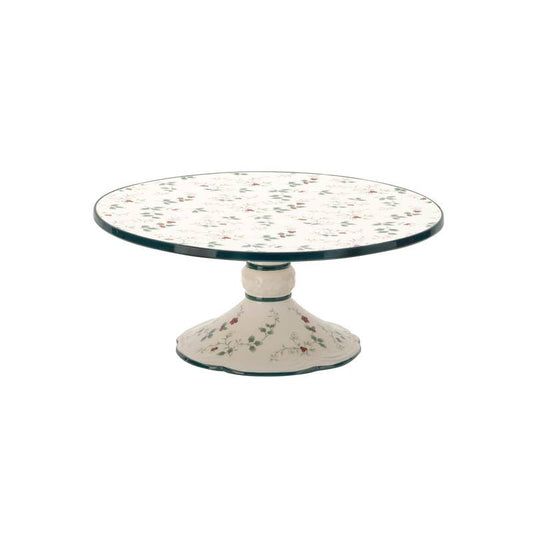 Winterberry Round Cake Plate In Photo Box: RED|GREEN / Dolomite / CHRISTMAS