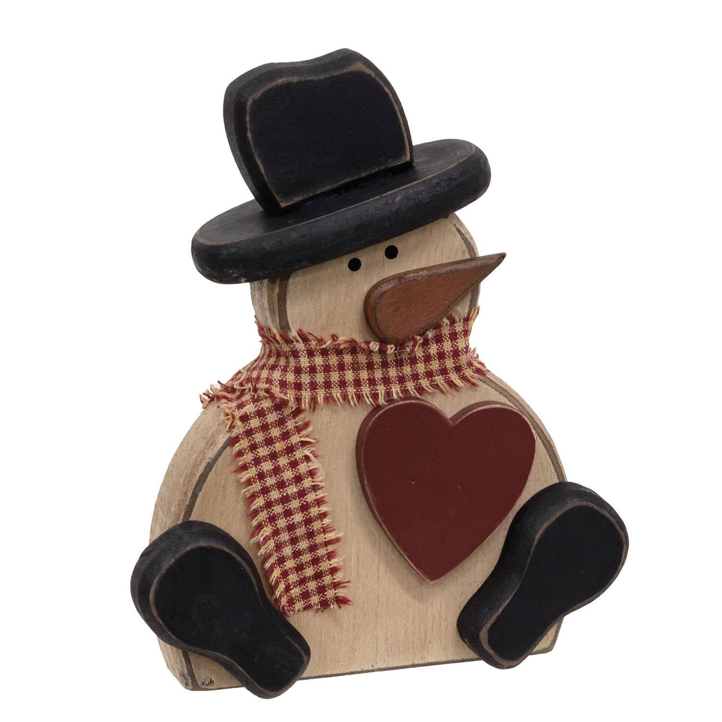 Chunky Wooden Snowman w/Heart Sitter