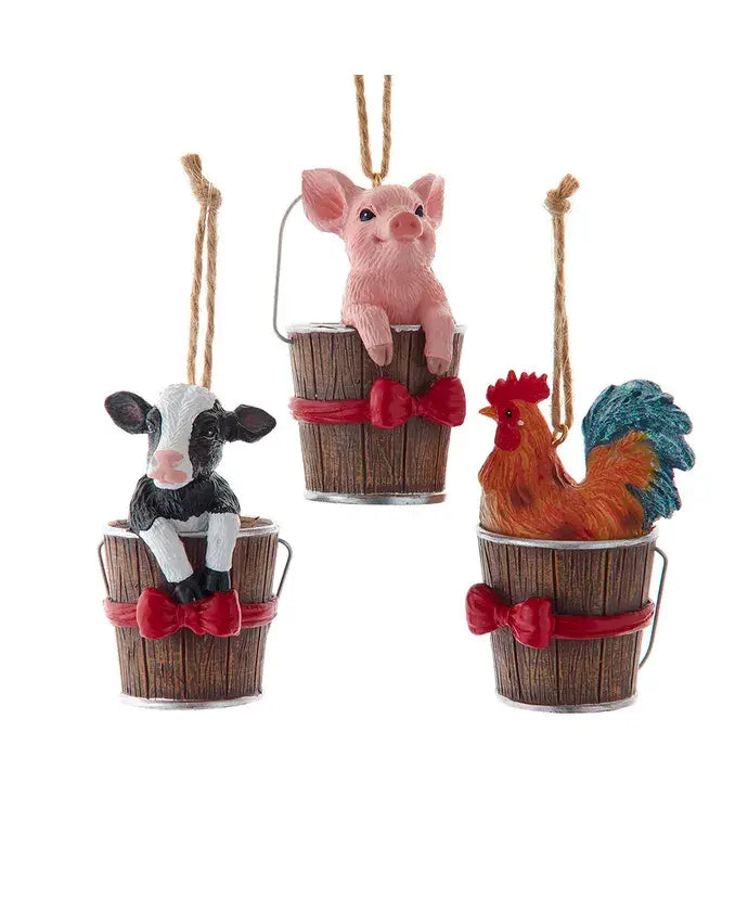 3" Resin Farm Animals In Bucket 3 Assorted