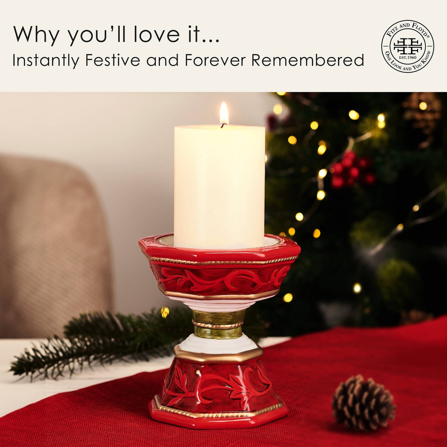 Fitz & Floyd Telluride 5.75in Pillar Candle Holder, Gift Box