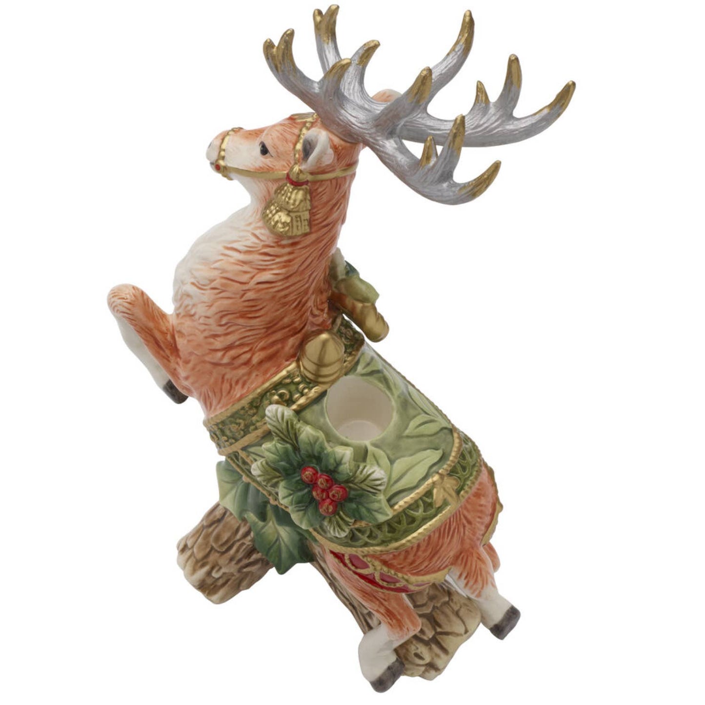 Fitz & Floyd Holiday Hme Green Deer CndleHolder Gift Box Pkg: Green / Earthenware / Holiday