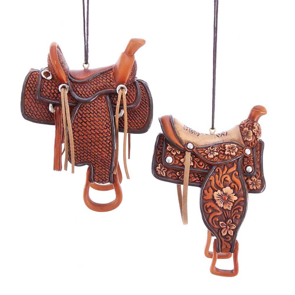 4"RESIN WESTERN SADDLE ORNAMENT 2/ASSTD