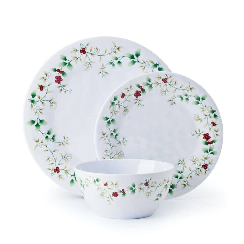 Winterberry Melamine 24Pc Set Brown Box Pkg: RED|GREEN / Melamine / CHRISTMAS
