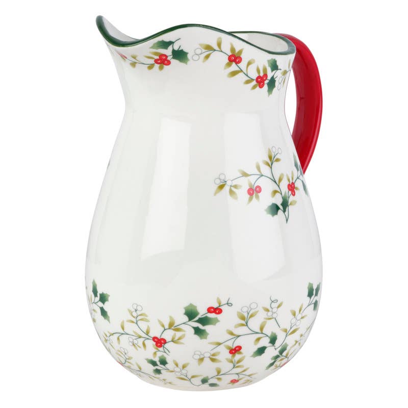 Winterberry 48Oz Pitcher Photo Box: RED|GREEN / Stoneware / CHRISTMAS