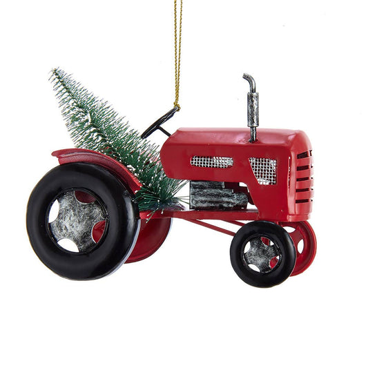 4.5"METAL RED TRACTOR W/TREE ORNAMENT