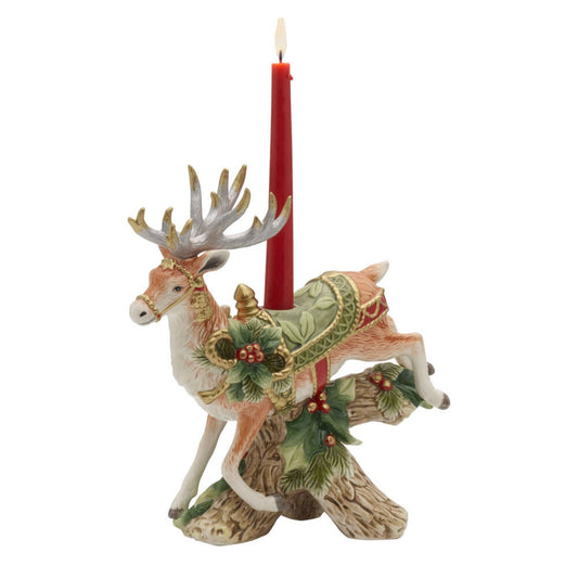 Fitz & Floyd Holiday Hme Green Deer CndleHolder Gift Box Pkg: Green / Earthenware / Holiday