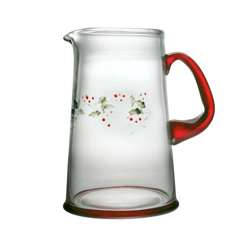 Winterberry 2.5 Qt Hand painted Water Pitcher: RED|GREEN / Glass / CHRISTMAS