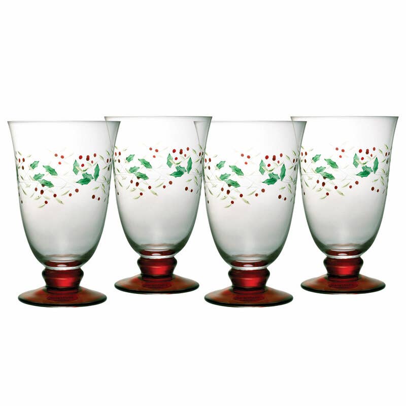 Winterberry S4 14 Oz Water Goblet: RED|GREEN / Glass / CHRISTMAS
