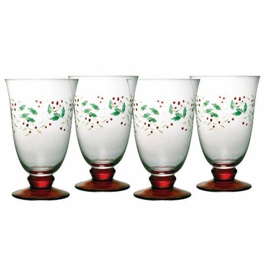 Winterberry S4 14 Oz Water Goblet: RED|GREEN / Glass / CHRISTMAS